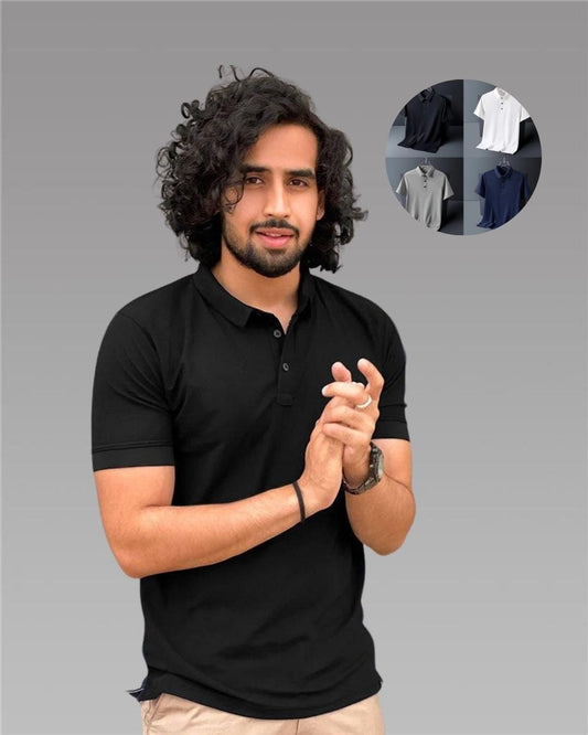 Poly Matte Assorted Solid Half Sleeves T-Shirt Pack Of 4